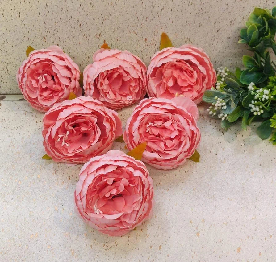 SATYAM KRAFT 6 Pcs Artificial Fabric Rose Flower Heads | Handmade Peony Style Flowers for DIY Crafting, Gift Packing, Bouquet Making, Wedding, Home & Event Decoration